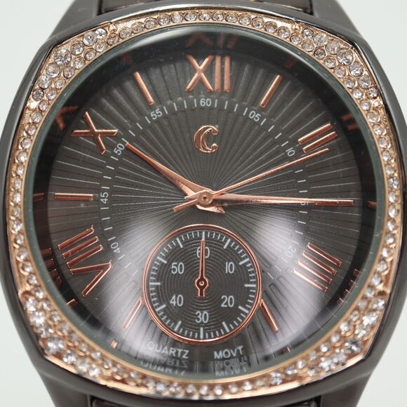 Charming Charlie Womens Two Tone Watch 39mm Black Rose Gold Tone w New Battery - Picture 6 of 14